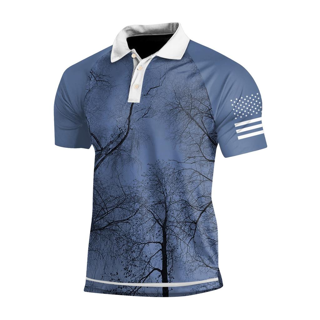 Herre Treknapps Skjorte med Trykk på Revers og Korte Ermer