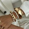 Niche Design Sense Geometric Metal Section Bracelet, Imitation Pearl Stacked Exaggerated Bracelet Women