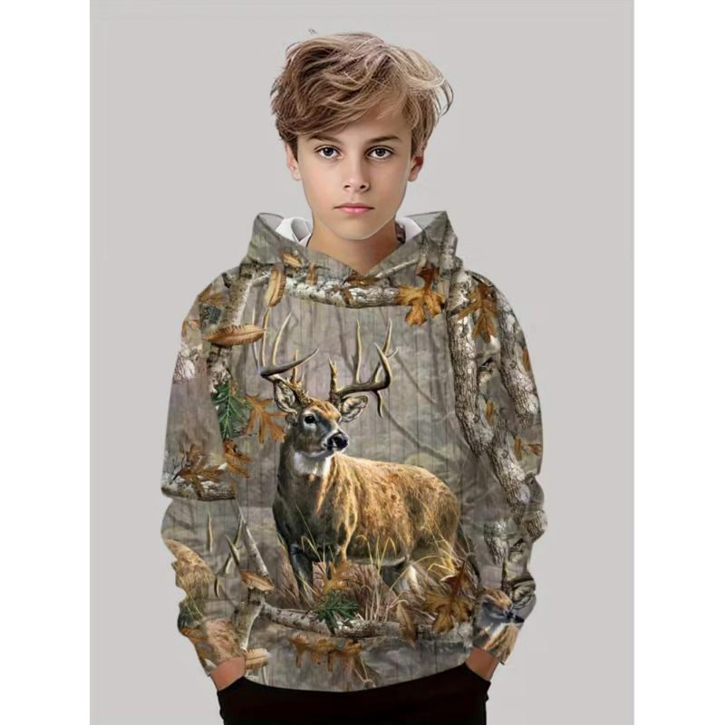 Felpe da Caccia al Cervo per Ragazzi Animali Mimetismo Outdoor Stampa Completa 3D Primavera Autunno Vestiti per Bambini Semplice Casual Felpa Top