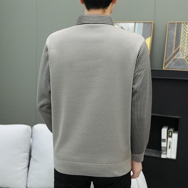 Yalu Herren Faux Zweiteiler Hemdkragen Langarm T-Shirt