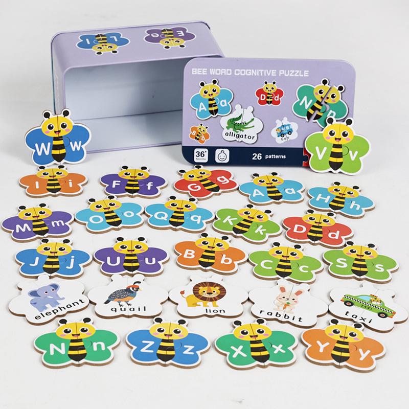 Wooden Bee Word Puzzle for Early Education - Children s Jigsaw Board for English Learning