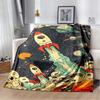 Space Astronaut Flannel Blanket, Soft Warm Throw with Cartoon Spaceman & Planet Print for Kids Bed Sofa, Cozy Bedding for Boys