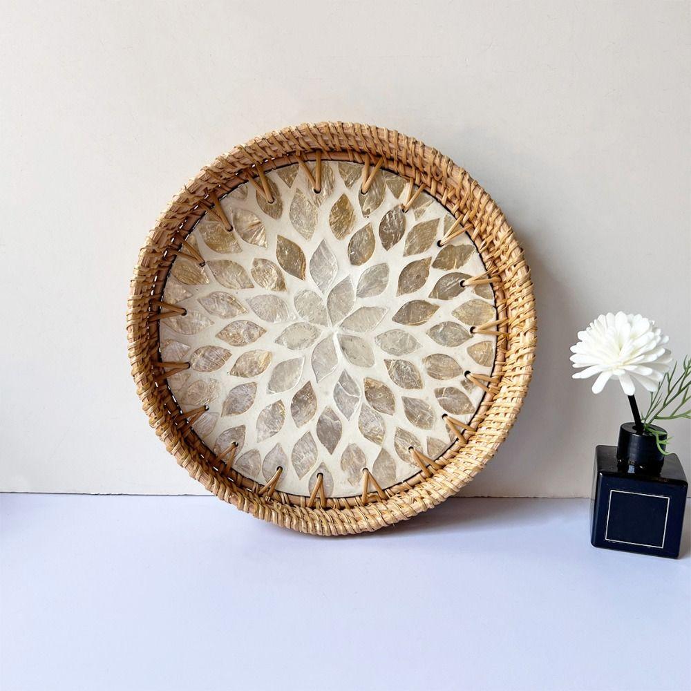 Home Decor Rattan Serving Tray Handmade Decorative Wall Plate Creative Gift Table Centerpiece
