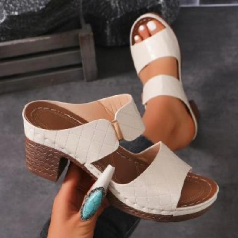 

New large size summer women s thick heel high heel sandals lightweight hollow solid color slippers 36