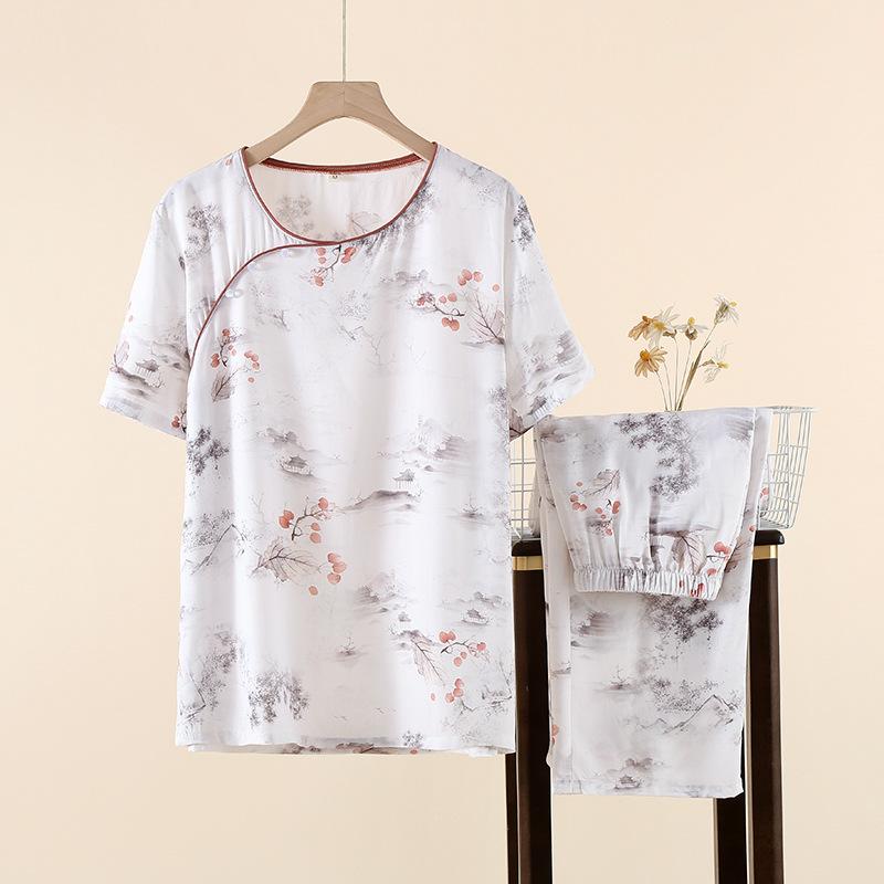 National Style Pajamas Women's Spring, Summer and Autumn New Chinese-style Thin Cotton Home Clothes Loose Outer Wear Long-sleeved Home Clothes