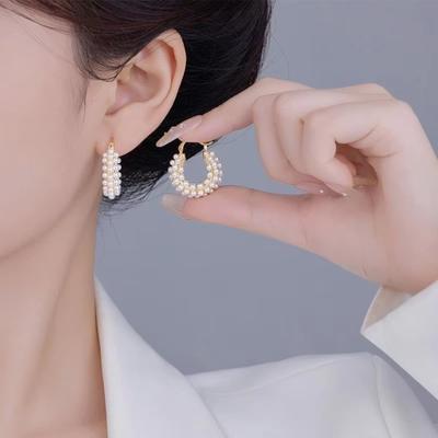 Pearl Circle Earrings Women's High Sense Sweet Temperament Light Luxury , Gentle Fashion Versatile