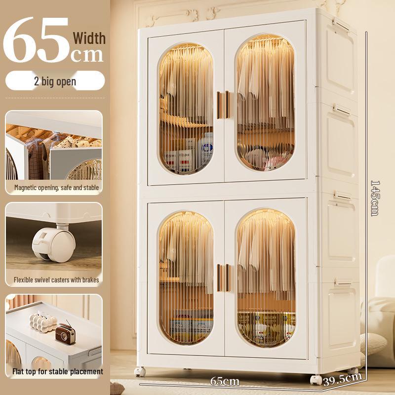 Children's Toy Storage Cabinet: Movable Multi-layer Thickened Wardrobe with Folding Shelves for Home and Bedroom