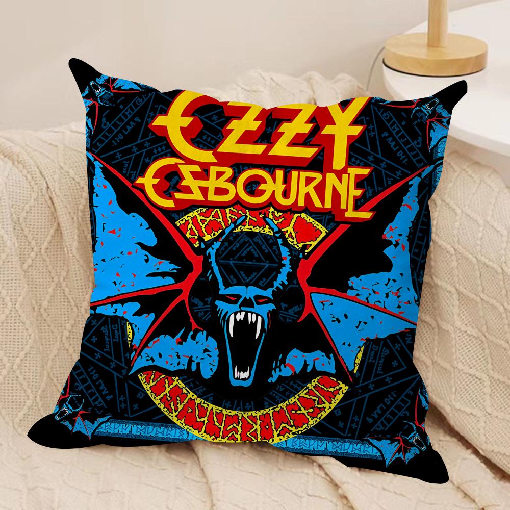 LOGO OOzzy Osbourne Cushion Cover Silky Short Plush Invisible Zipper Dustproof Sofa Pillow Case for Home Decor
