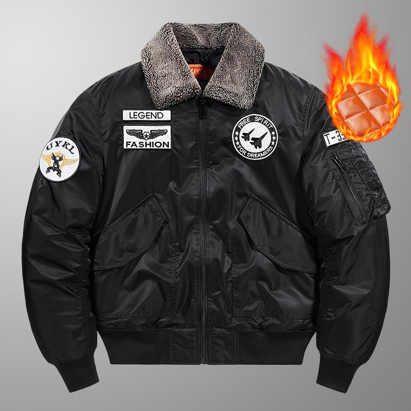 Autumn and Winter Thick Men's Jacket Large Size Stand-up Collar Thickened Thermal Cotton-padded Clothes Removable Collar Flight Jacket Jacket Men