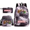 Mochila escolar de grande capacidade com alça de ombro; conjunto de estojo de lápis de três peças para estudante