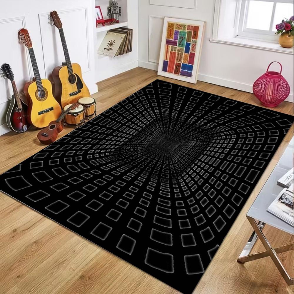 2D Optical Illusion Concentric Circles Rug Modern Abstract Vortex Soft Non-Slip Floor Carpet Minimalist Home Decor for Bedroom 40X60CM
