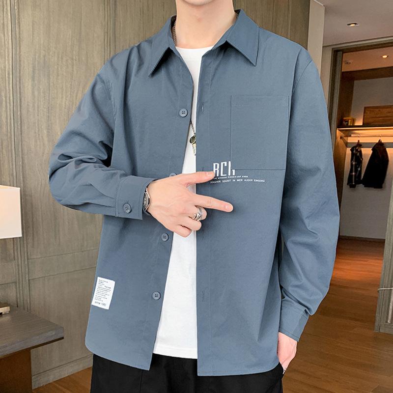 American Style Gradient Long Sleeve Men's Shirt – Casual Loose Fit with Turn-Down Collar for Spring, Autumn, and Summer.