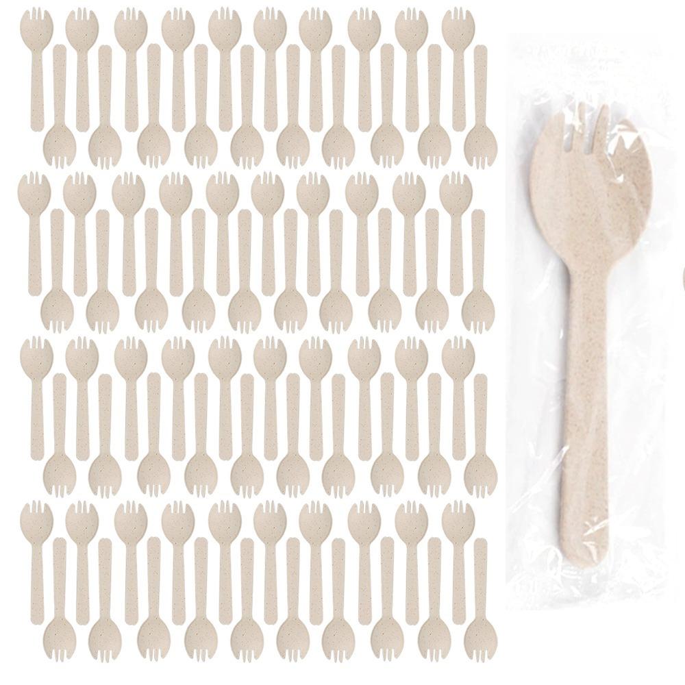 100Pcs Individually Packaged Disposable Spoon Fork Eco-Friendly Dessert Cake Fork  Commercial