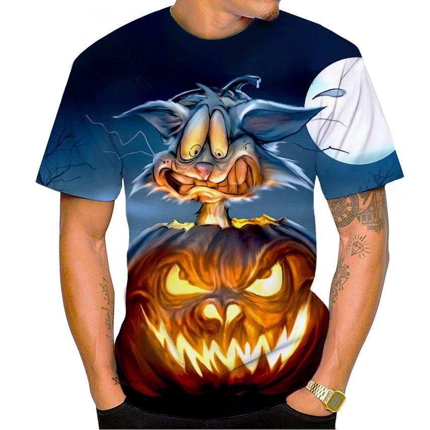 

Футболка с изображением тыквы на Хэллоуин, модная футболка с 3D-принтом на Хэллоуин, мужская и женская повседневная футболка Harajuku, топ ужасов 6XL