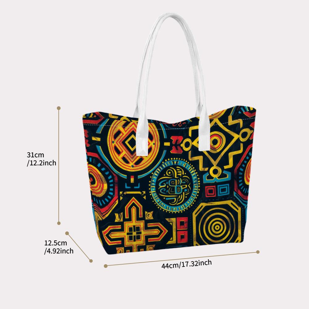 Tribal Print Tote Bag Casual Large Capacity Daily Shoulder Purse for Women Stylish Geometric Pattern Handbag for Travel Grocery Shopping Outdoor Use