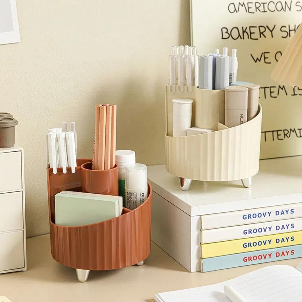 

Multi-function Makeup Brushes Holder 360°Rotating Stationery Organizer Ins Pen Storage Box Stand білий