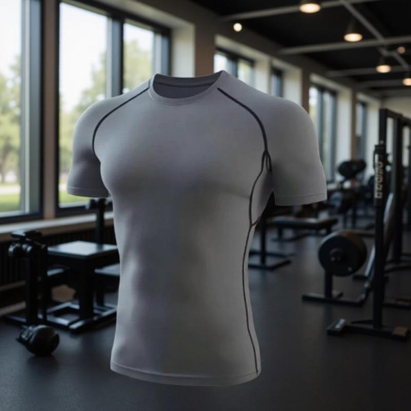 Men s Quick-Dry Grey Yoga T-Shirt - High Elasticity, Breathable Activewear Large