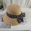 New straw hat women's summer travel sun hat back opening floral bow bucket hat straw woven wide brim sun protection hat