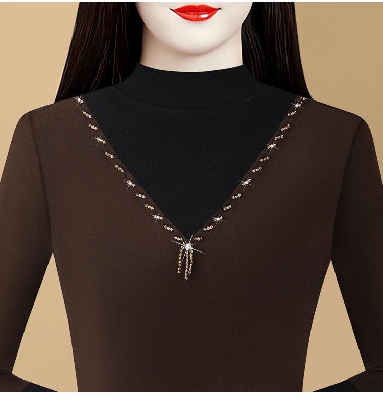 2024 Winter Korean Style Slim Fit Color Block Thick Double-Sided Cashmere Turtleneck Base Layer