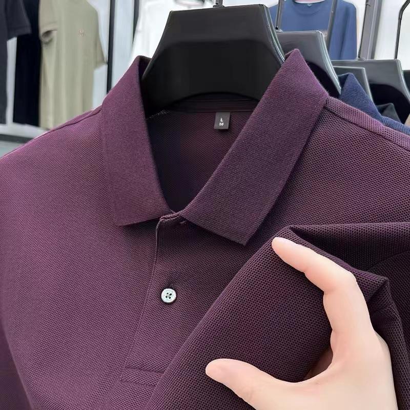 Men'S Business Casual Lapel Cotton Short Sleeve Polo Shirt Loose Solid Color T-Shirt Mens