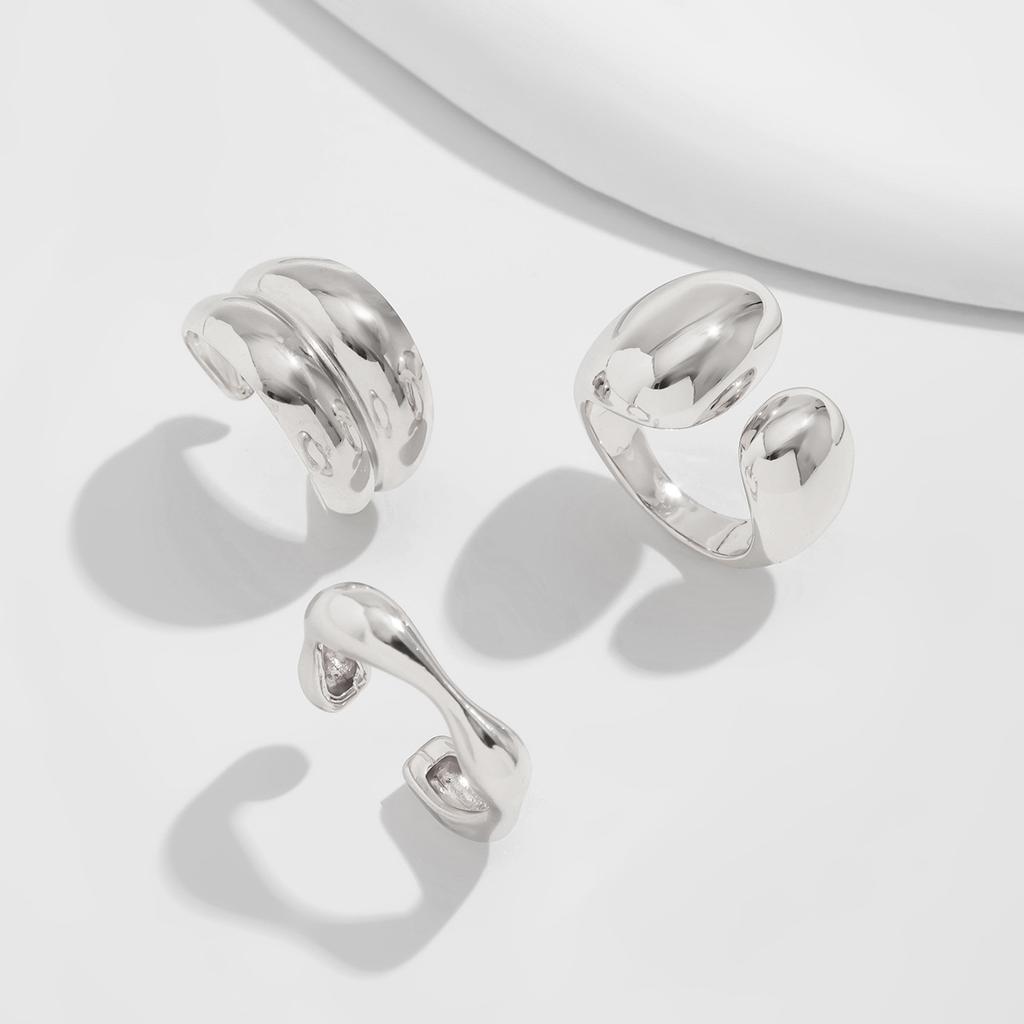 Minimalist Ins Water Drop Open Ring Design Glossy Surface Hugging Joint Ring for Women