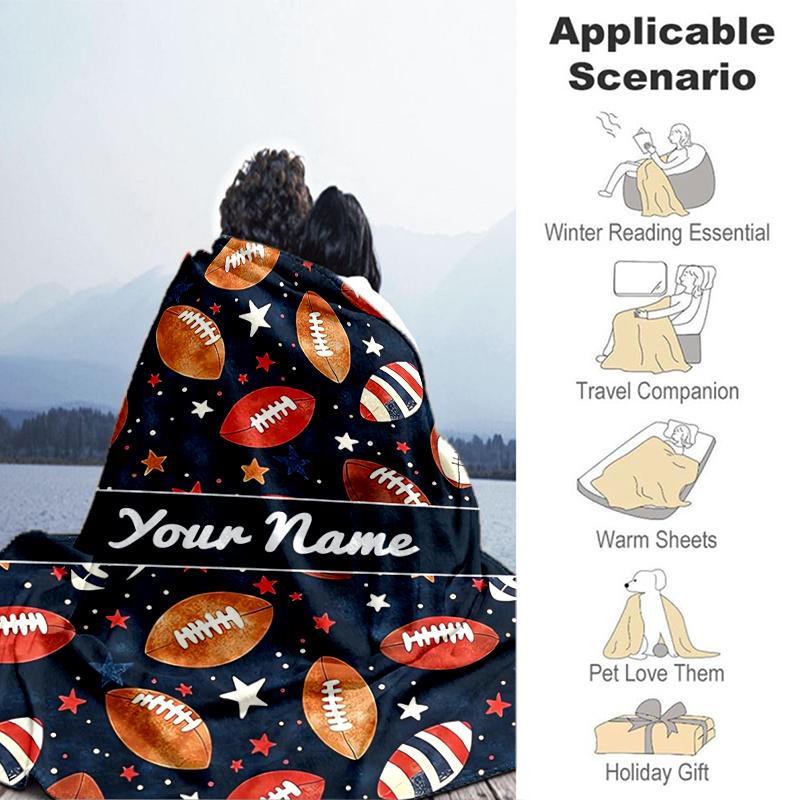 1PC Custom Name Football Notebook Flannel blankets Patterns Throw Blanket All-Season Soft Gift for Couch, Bed, Camping gifts