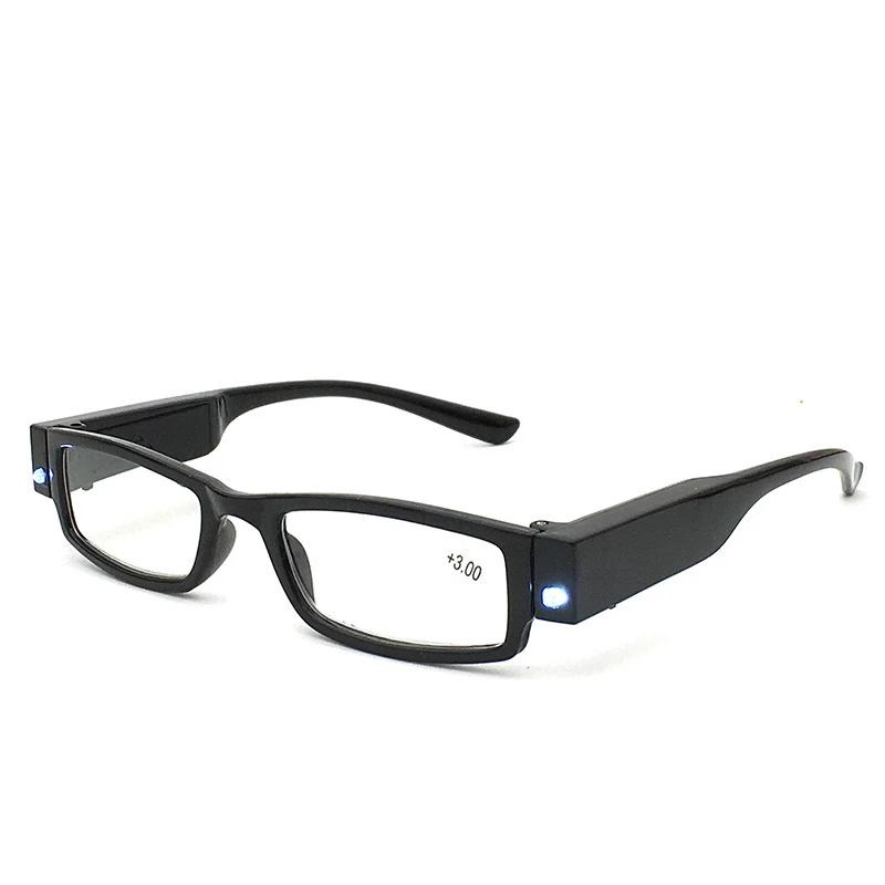 Magnifying Glasses Men Reading Glasses with Led Light Women Magnifier Light Up Night Presbyopic Glasses Diopter +1- +4