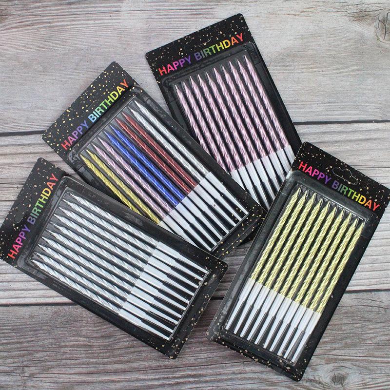 New Style 10-pack Gold-plated Colorful Candles on Suction Cards Creative Wedding Arrangement Gold and Silver Birthday Candles