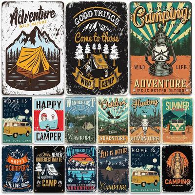 Camping Metal Tinplate Poster Holiday Time Shop Poster Vintage Restaurant /Home Wall Decor Retro Plaque Signs 20x30cm