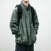 Men Jacket Solid Color Half Turtleneck Streetwear Autumn Washed Elastic Cuff Windbreaker for Daily Wear