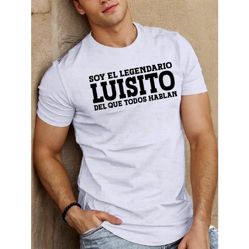 European Size Men'S White "Soy El Legendario Luisito" Graphic T-Shirt - Casual Summer Top with Slight Stretch, Round Neck, Regular Fit