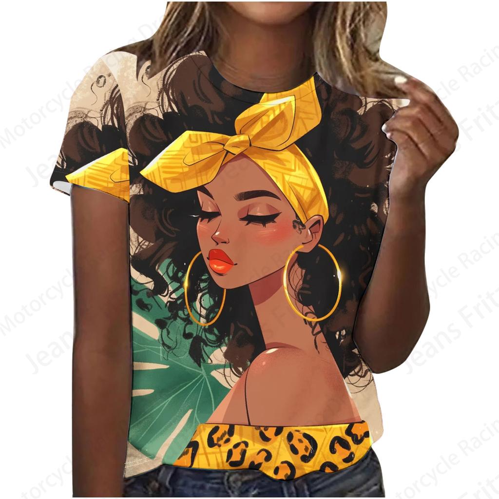 Letní Kulatý Výstřih 3D Bohaté Etnické Charakteristické Vzory Potisk Top Módní Ležérní Krátký Rukáv Dámská Trička