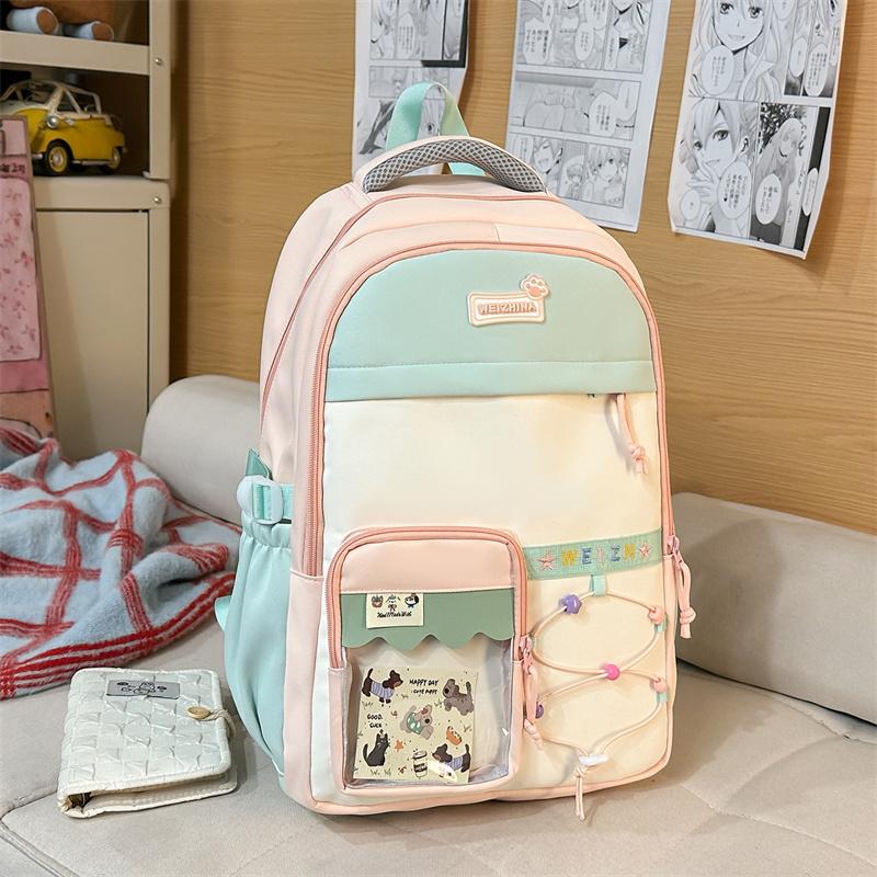 Zaino Scolastico per Studenti con Cuciture a Contrasto Zaino Leggero da Donna