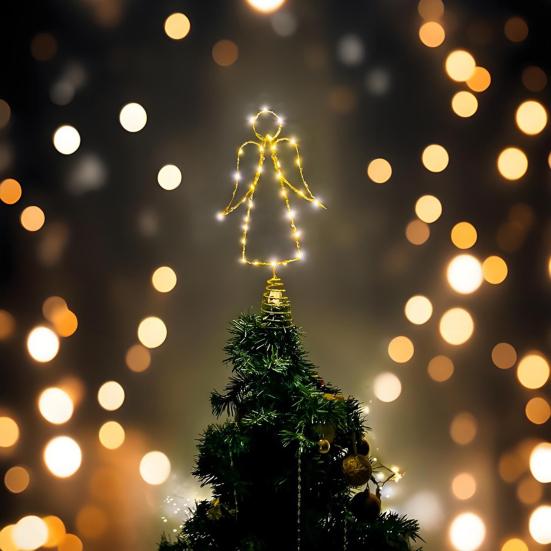 Beleuchteter Drahtengel Weihnachtsbaumspitze Vorbeleuchteter Metalldraht Kleiner Engel Baumspitzenornament mit Licht für Weihnachtsbaum Feiertags-Heimdeko