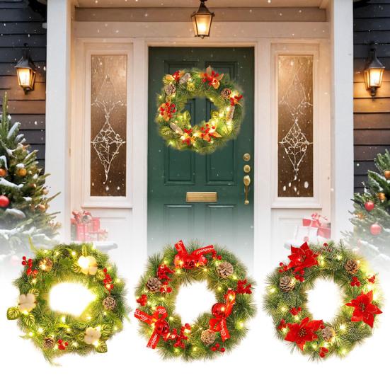Pre-Lit Christmas Wreath for Front Door 12 Inches LED Lighted Artificial