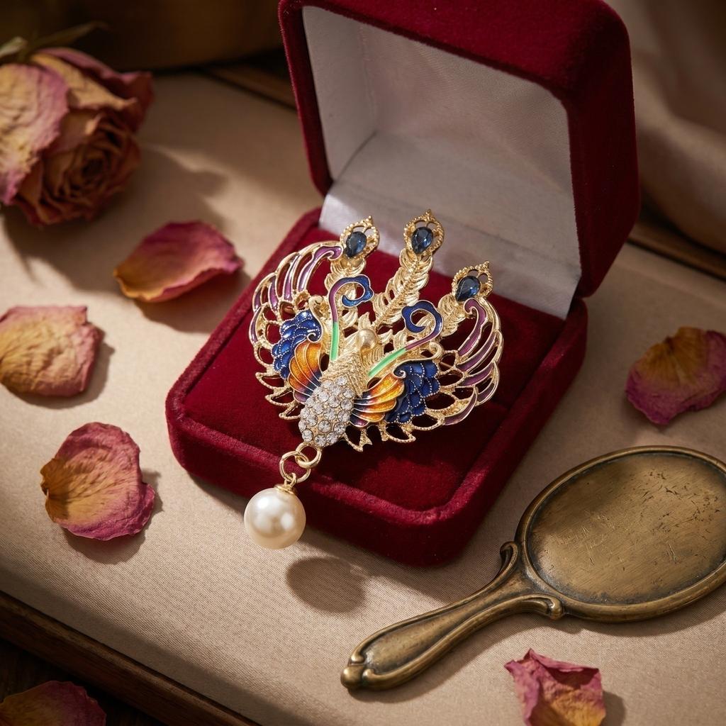 Peacock Inspired Brooch Pin with Pearl Accent Elegant Vintage Style Dress Accessory for Women Jewelry Outfit Decoration