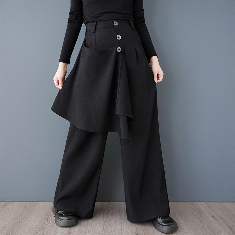 Black Plus Size Vintage Spring Autumn High Waist Wide Leg Skirt Pants Women Loose Casual Trousers