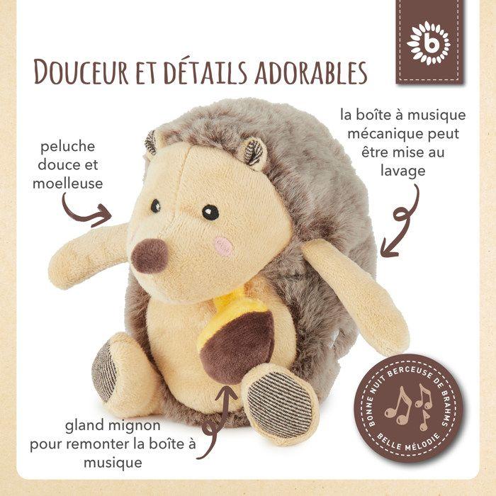 Boîte à musique pour bébé - bieco - hérisson - 20 cm - berceuse de brahms - marron