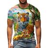 Men's Tiger and Cub 3D Printed T-Shirt Casual Short Sleeve Crewneck Top Snow Mountain Forest Animal Graphic Tee Trendy Summer Streetwear Fashion