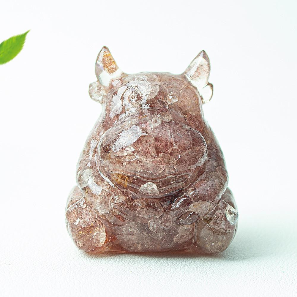 Resin Crystal Cow Figurine With Lucky Fortune For Office Desk Decor Gift For Teens And Adults