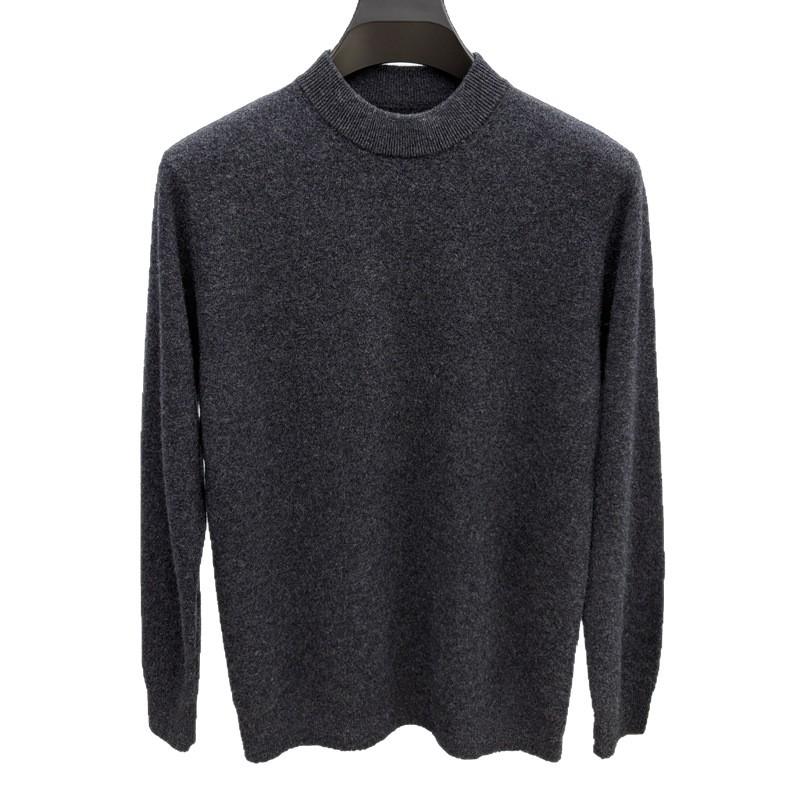 Men's Genuine Wool Sweater, 100% Pure Wool, Autumn/Winter Style, Half-High Neck, Solid Color Base Layer, Warm and Cozy.