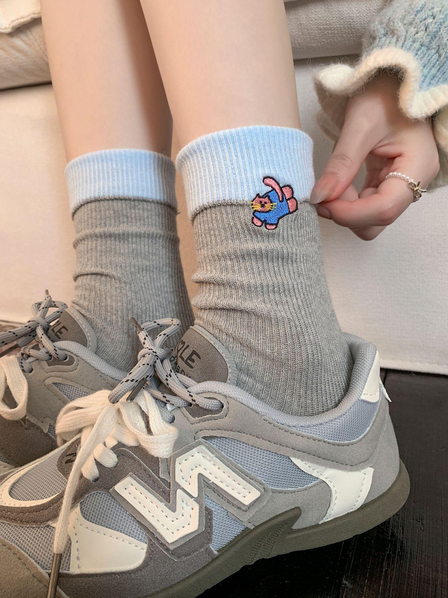 

Cute Socks Autumn Coffee Color Stacking Socks Birkenstocks Shoes With Socks Gray Medium Tube Socks Stockings Cartoon Socks One size fits all сіро блакитний колір