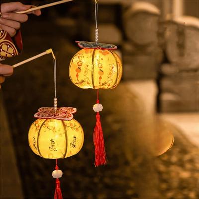 Ancient New Year Persimmon Lantern 2026 Horse Year with Tassel Luminous Lantern Handmade Cloth Chinese Lantern