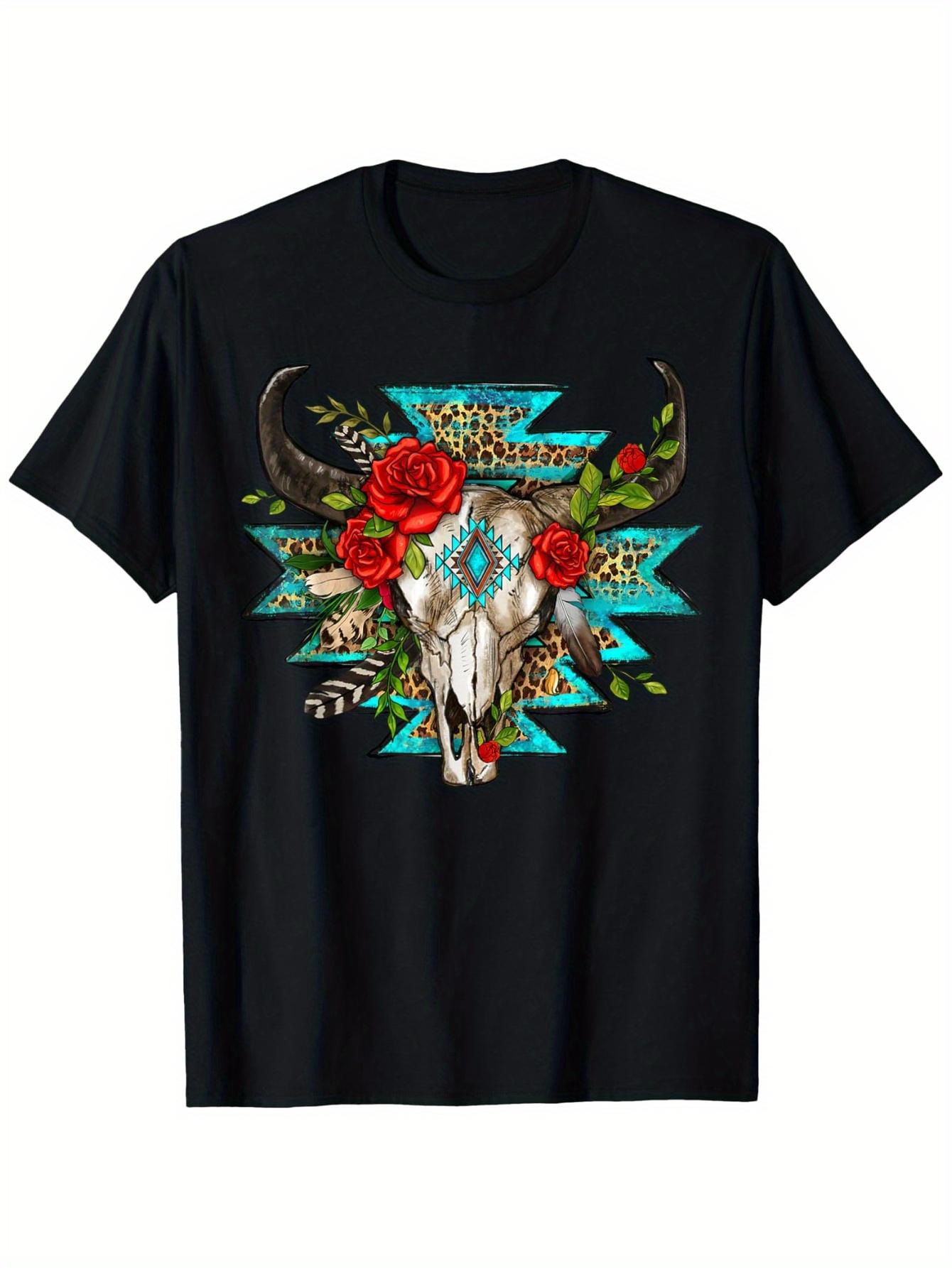 Turquoise Boho T-Shirt Round Neck Cotton Black T-Shirt for Women Men Short Sleeve T-Shirt Shirts Men Women T-Shirts S