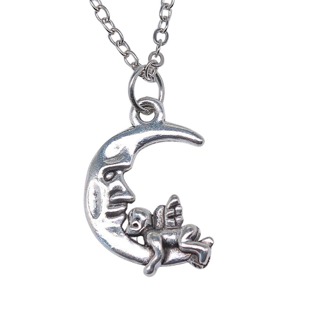 Ornate Angel With Heart Pendant Necklace Spiritual Faith Jewelry 40cm Short Chain