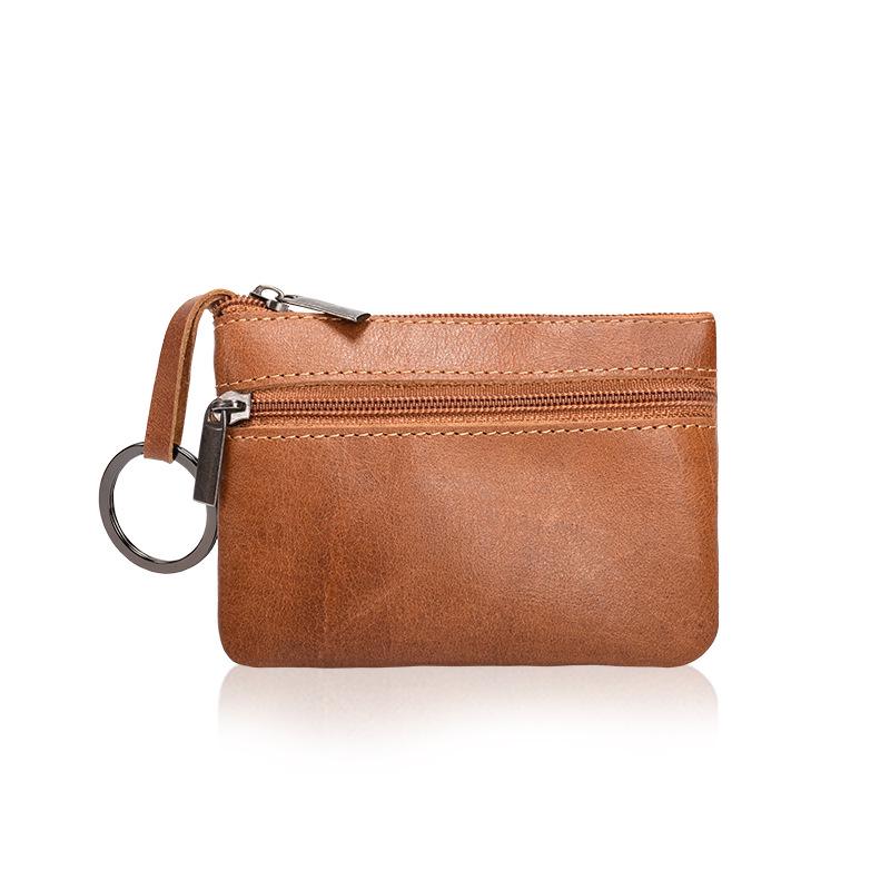 1Pc Mini Keychain Bag, Made from Premium Cowhide Leather, Zippered Wallet, Classic Card Holder Short Wallet for Men and Women.