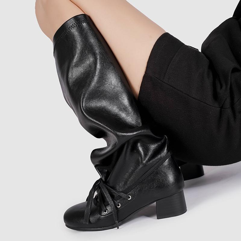 

Ретро ремешок нишевый дизайн брюки ботинки толстый каблук платформа ботинки но до колена шнуровка рыцарские ботинки 40 тёмно-рыжий