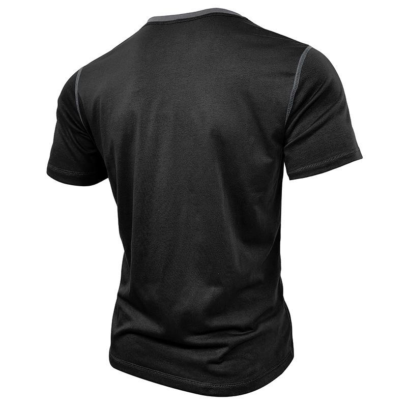 2026 Summer Color Block Men's Short Sleeve Henley T-shirt