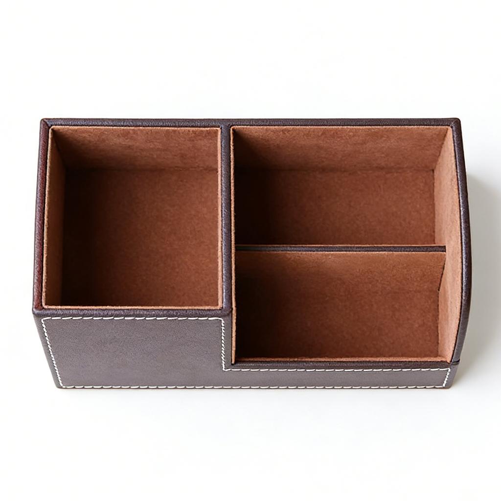 Desk Organizer Pen Holder PU Leather Multifunctional Tabletop Storage Box 3 Compartments for Office Home School Coffee
