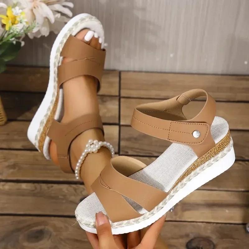 Módne dámske sandále na klinovom podpätku Letné Nová móda Ľahké Protišmykové Plážové topánky Dámske Sandále na platforme s remienkom na pracku Plus Size 43